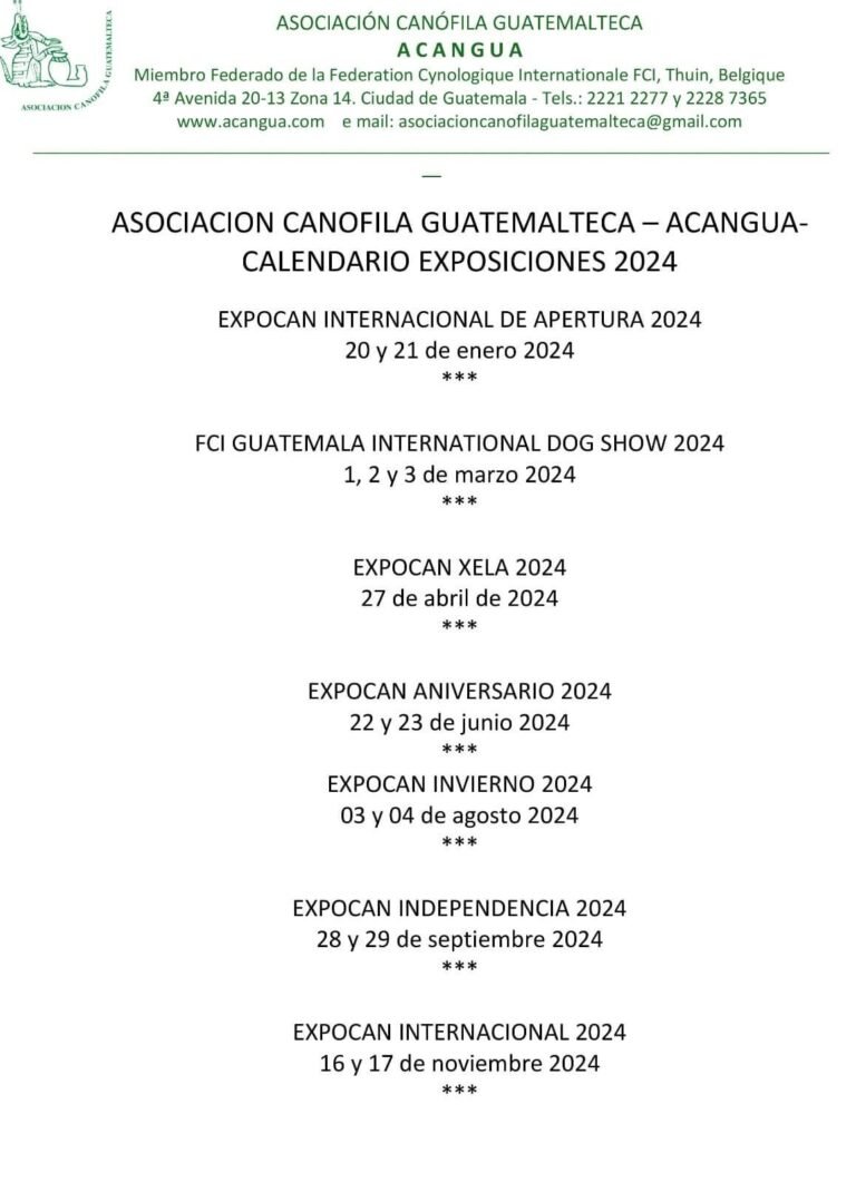 CALENDARIO ACANGUA 2024 Exposiciones